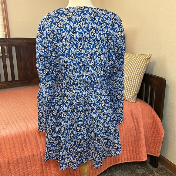 J CREW BEACH DRESS TIERED TIE FRONT FLORAL BLUE WHITE NWT SZ MEDIUM - Picture 7 of 14